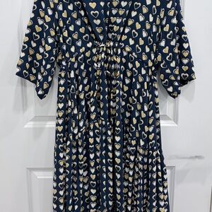 Loralette Navy Dress with Heart Patterns